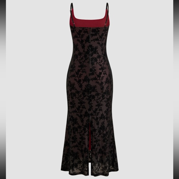 SQUARE NECK SOLID FLORAL RUCHED MAXI DRESS - Picture 2 of 4